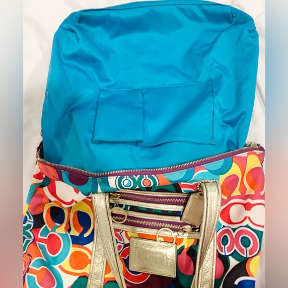 COACH Logo POPPY colorful gold leather trim purse tote - Picture 16 of 17